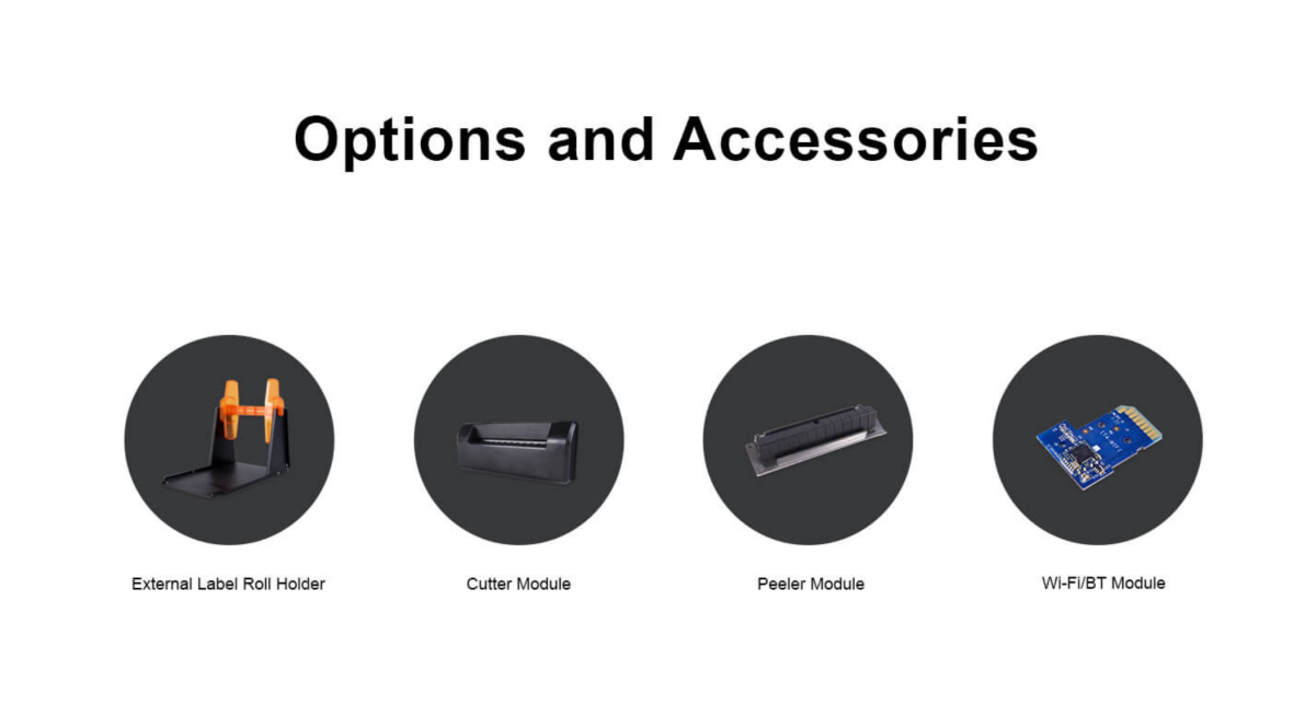iDPRT iT4S optional accessories: peeler, cutter, external label roll holder